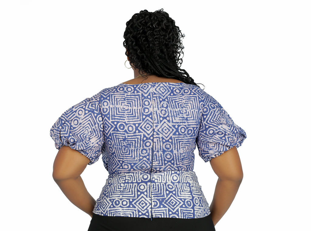 ZURI Hand-dyed Adire Bow Blouse