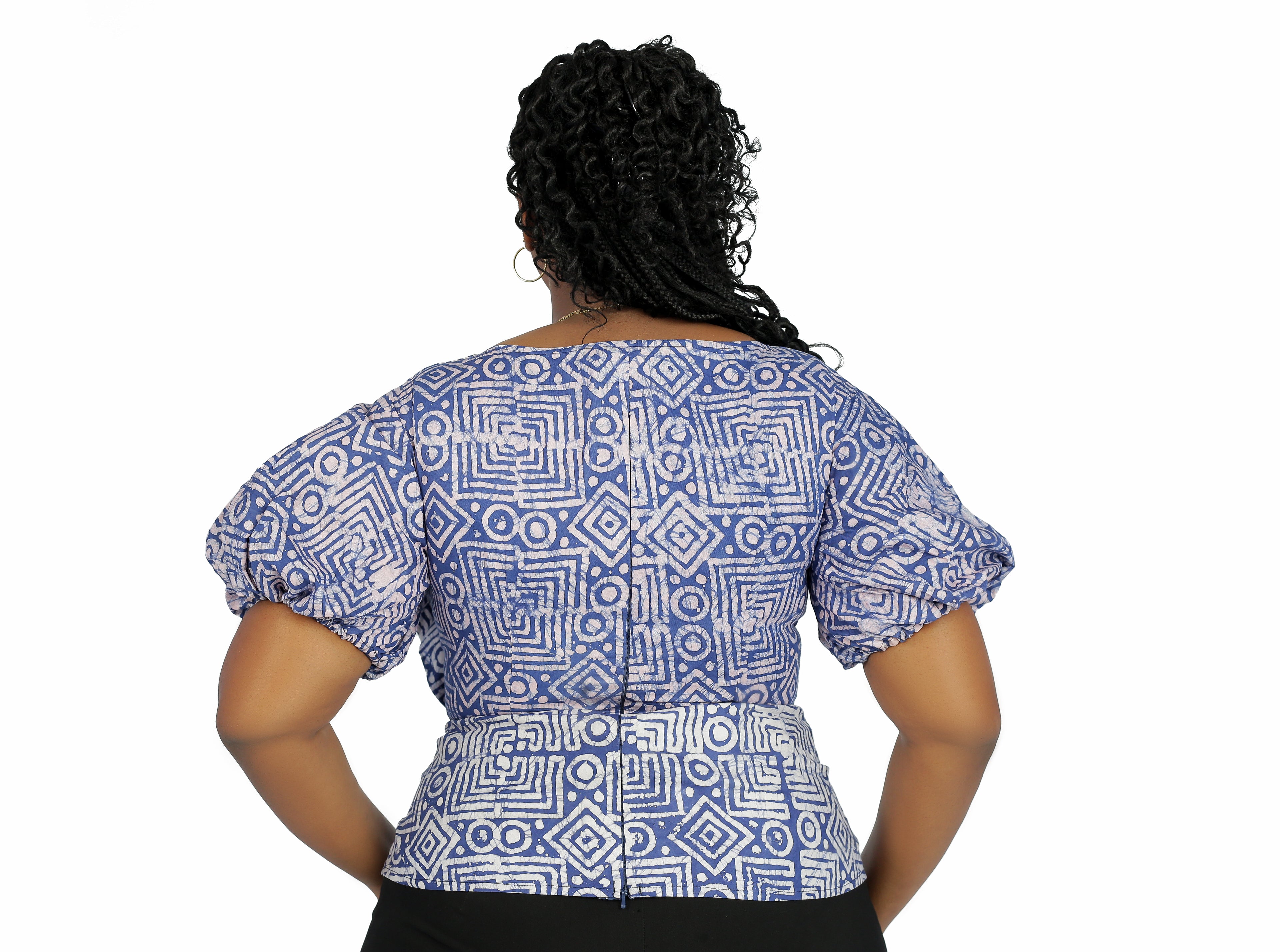 ZURI Hand-dyed Adire Bow Blouse
